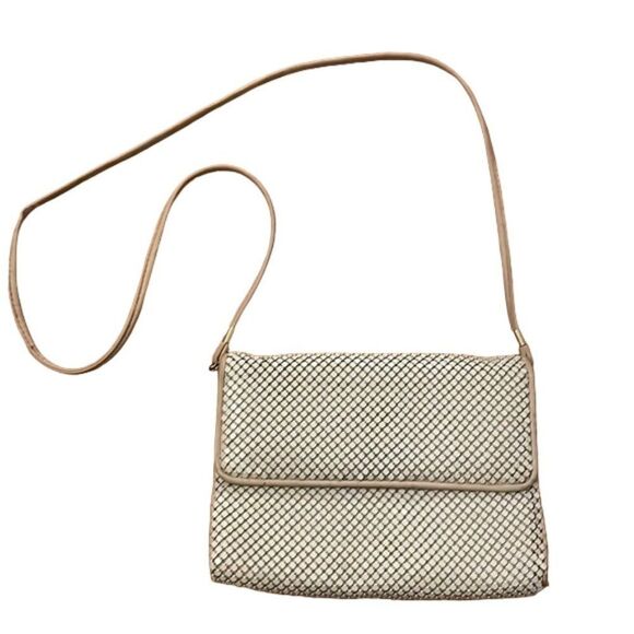 Whiting & Davis Vintage Cream Chainmail Mesh Enamel Crossbody Bag Purse - Picture 1 of 14
